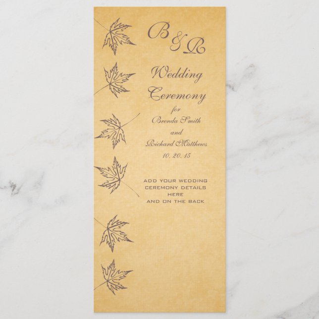 VINTAGE HERBSTBLÄTTER HOCHZEITSPROGRAMM PROGRAMM (Vorderseite)