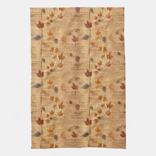 Vintage Herbstblätter mit alter Papierstruktur Geschirrtuch (Vertikal)