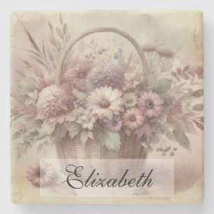 Vintage-Herbstblumen, Aquarellmalerei in Pastell Steinuntersetzer