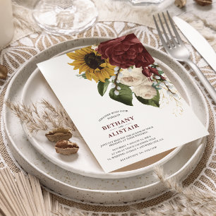 Vintage Herbstblumen Grüne Blätter Hochzeit Einladung