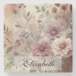 Vintage-Herbstblumen Pastell Aquarellmalerei Steinuntersetzer