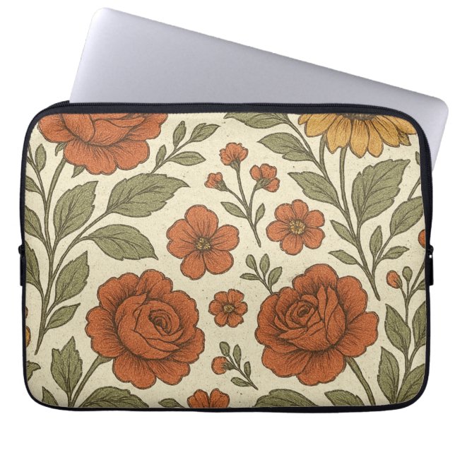 Vintage-Herbstblumenmuster – Rustikale Botanik Laptopschutzhülle (Vorderseite)