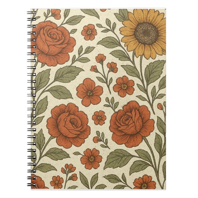 Vintage-Herbstblumenmuster – Rustikale Botanik Notizblock (Vorderseite)