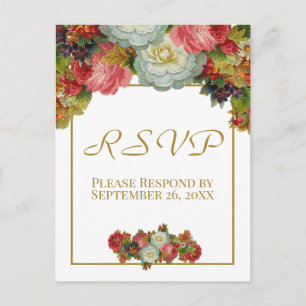 Vintage Herbstblütengoldene Hochzeit RSVP Postkarte