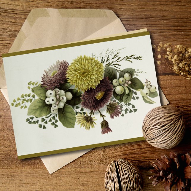 Vintage HerbstChrysanthemen mit Berries Karte (Vintage Autumn Chrysanthemums with Berries Card)