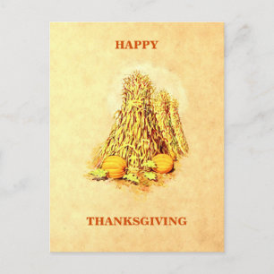 Vintage Herbsternte Garben Kürbisse Thanksgiving Feiertagspostkarte