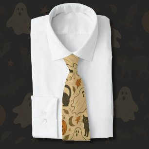 Vintage Herbstgeister und Schwarze Katzen Hallowee Krawatte