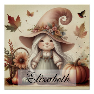 Vintage Herbstgome mit Herbstblättern Poster