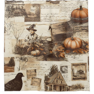 Vintage Herbstkollektion Rustikale Sepia Ephemer Duschvorhang