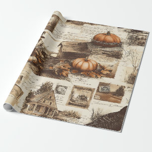 Vintage Herbstkollektion   Rustikale Sepia Ephemer Geschenkpapier