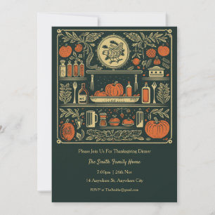 Vintage Herbstküche Einladung zum Thanksgiving-Din