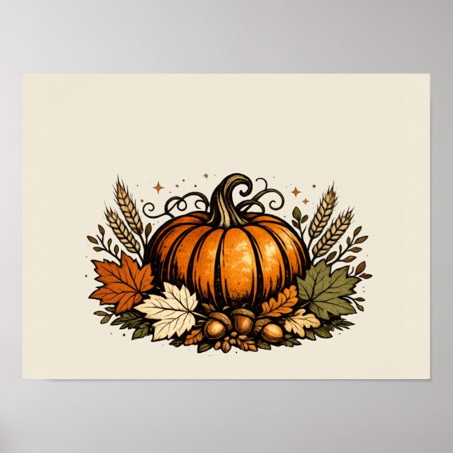 Vintage Herbstkürbis und Ernteblätter | Poster (Vorne)