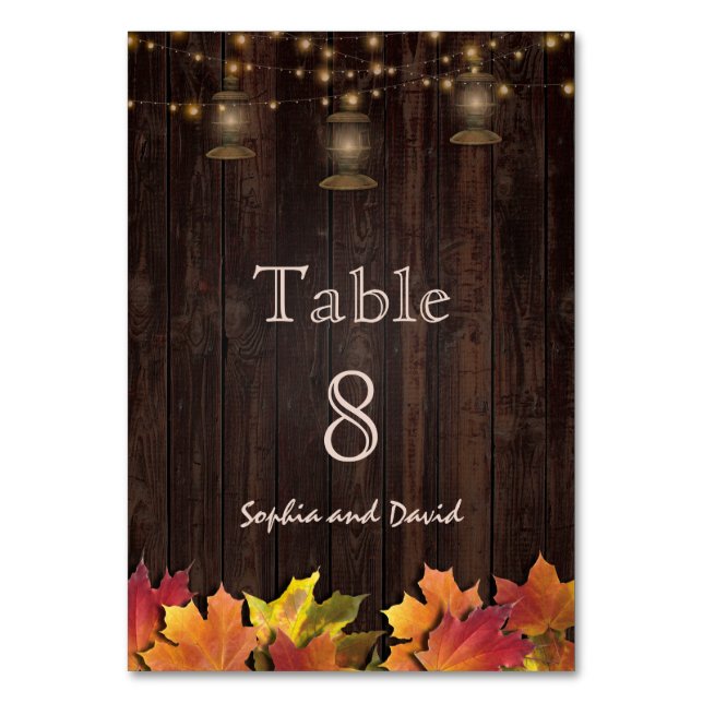 Vintage Herbstlaub Alte Lanterns Tischnummer Holz (Vorderseite)