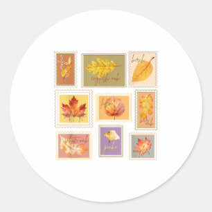 Vintage Herbstlaube _ Aquarellleder-Briefmarke _ A Runder Aufkleber