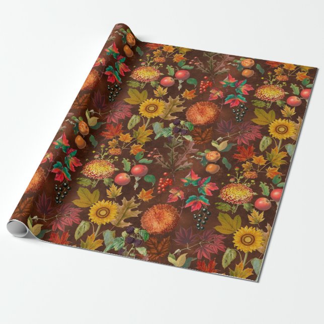 Vintage Herbstlaube Herbstsonnenblumen Geschenkpapier (Ungerollt)