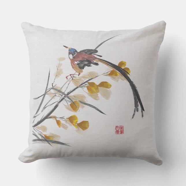 Vintage Herbstleaves & Bird Kissen (Vorderseite)