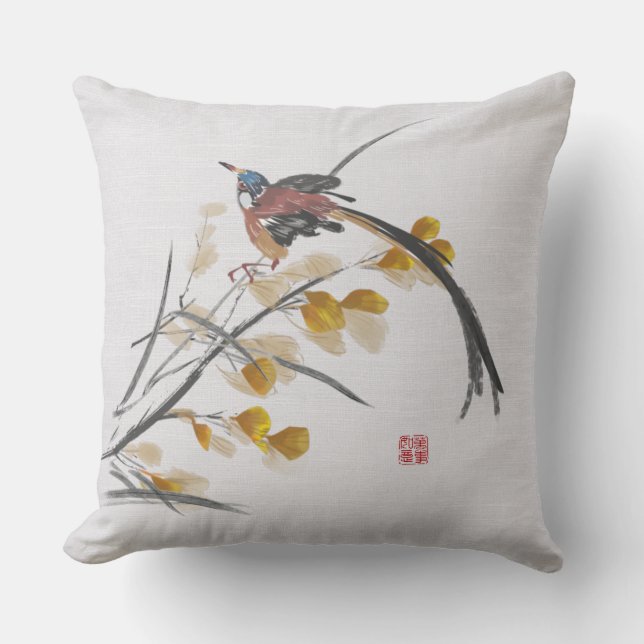 Vintage Herbstleaves und Vogelgrippe Kissen (Vorderseite)