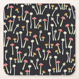 Vintage Herbstpilze Muster Design. Rechteckiger Pappuntersetzer
