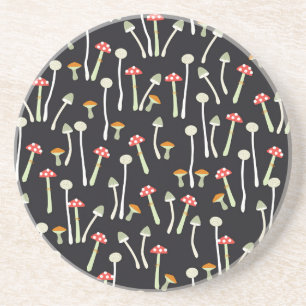 Vintage-Herbstpilze-Musterdesign. Getränkeuntersetzer