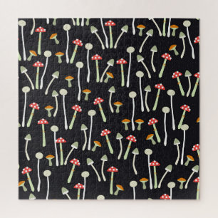Vintage-Herbstpilze-Musterdesign. Puzzle