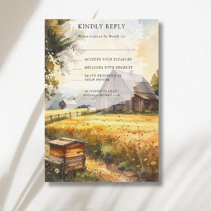 Vintage Herbstscheune Wiesen Wasserfarben Hochzeit RSVP Karte