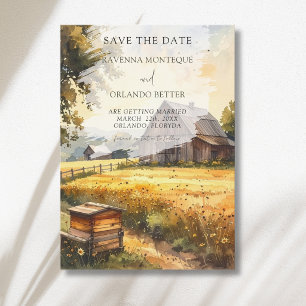 Vintage Herbstscheune Wiesen Wasserfarben Hochzeit Save The Date