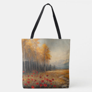 Vintage-Herbstwiesen-Gemälde Mohn