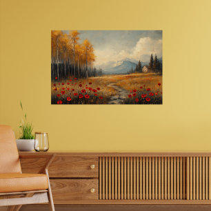 Vintage-Herbstwiesen-Gemälde Mohn Poster