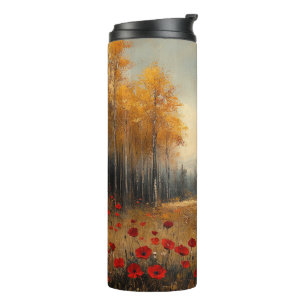 Vintage Herbstwiesen-Malerei Klatschmohn Thermosbecher