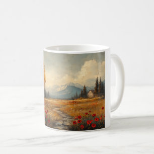 Vintage Herbstwiesenmalerei Mohnblumen Kaffeetasse