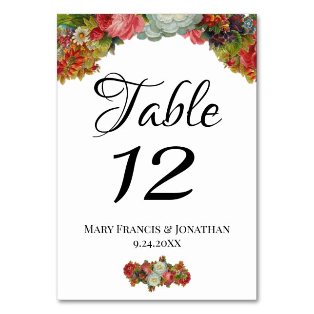 Vintage Herbstwoche Floral Boho Chic Hochzeit Tischnummer (Vorderseite)