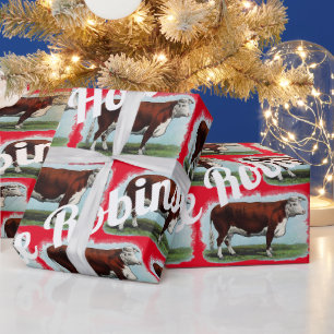 Vintage-Hereford-Kühe auf Rot Geschenkpapier