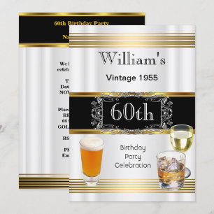 Vintage Herren 60. Geburtstagsfeier Gold Weiß Bier Einladung