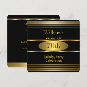 Vintage Herren 70. Geburtstagsfeier Gold Schwarz 1 Einladung