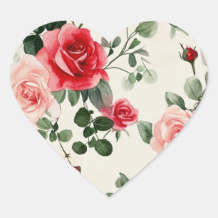 Vintage-Herz-Aufkleber mit rosa roten Rosen Herz-Aufkleber