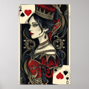 Vintage Herz-Dame Spielkartenposter Poster