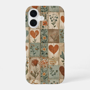 Vintage-Herz-Patchwork-Ästhetik-Handyhülle iPhone 16 Hülle