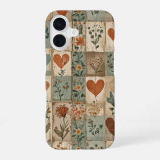 Vintage-Herz-Patchwork-Ästhetik-Handyhülle iPhone 16 Hülle
