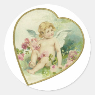 Vintage Herz und Cherub - Muttertag/Valentinstag Runder Aufkleber