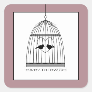 Vintage-Herz-Vogelkäfig-Baby-Shower Quadratischer Aufkleber