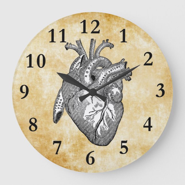 Vintage Herzanatomie Große Wanduhr (Vorderseite)