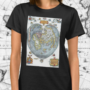 Vintage Herzförmige Antiquarische Weltkarte Peter T-Shirt