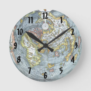 Vintage Herzförmige Antique Weltkarte Peter Apian Runde Wanduhr