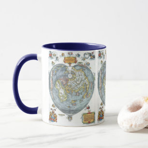 Vintage Herzförmige Antique Weltkarte Peter Apian Tasse