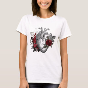 Vintage-Herzillustration mit blutroten Rosen T-Shirt