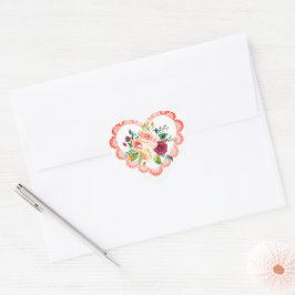 Vintage Herzklammern mit Aquarellfarben-Blume Herz-Aufkleber