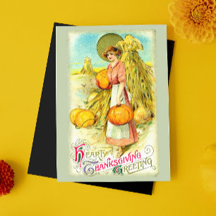 Vintage herzliche Thanksgiving-Grüße Kürbis Feiertagspostkarte