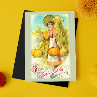Vintage herzliche Thanksgiving-Grüße Kürbis Feiertagspostkarte