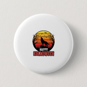 Vintage Heulender Wolf Frohes Halloween Vektor Des Button