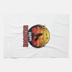 Vintage Heulender Wolf Frohes Halloween Vektor Des Geschirrtuch